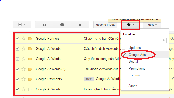 cách tạo label trong email google