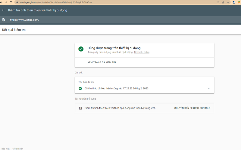 Kiểm tra mức độ thân thiện với thiết bị di động bằng Search Console