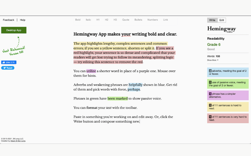 Công cụ marketing: Hemingway editor