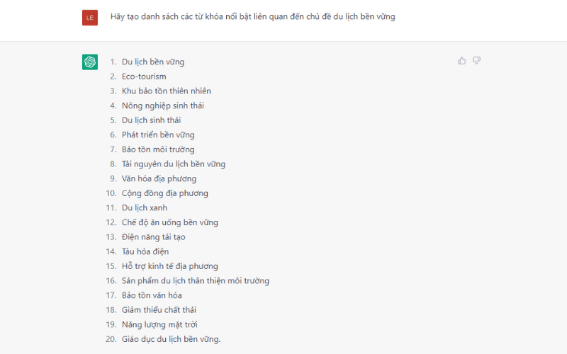 Chat GPT có thể cung cấp list keyword phục vụ SEO