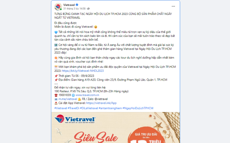 Mẫu content chạy chương trình khuyến mãi của Viettravel