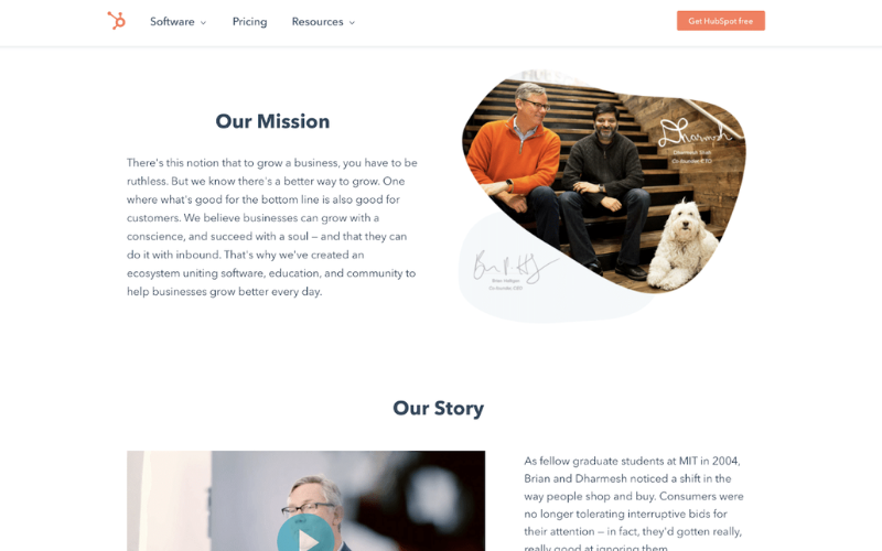 Trang giới thiệu website của Hubspot