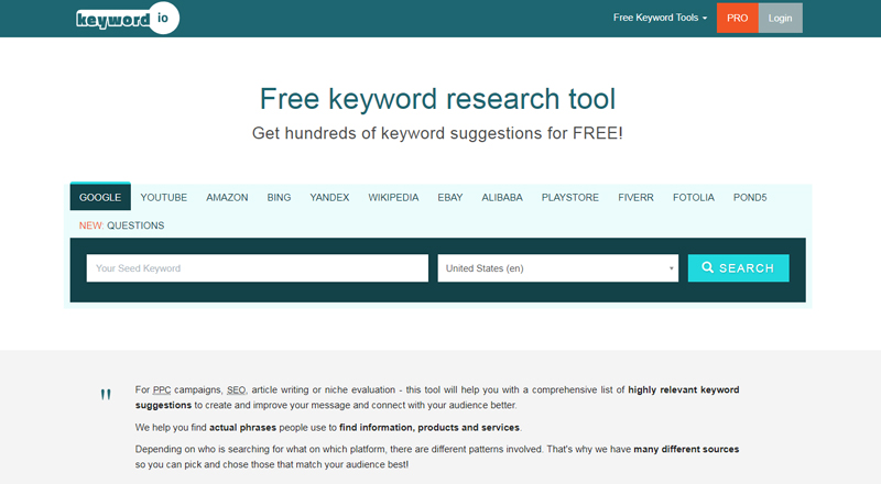 keyword.io - công cụ gợi ý từ khóa phong phú nhất